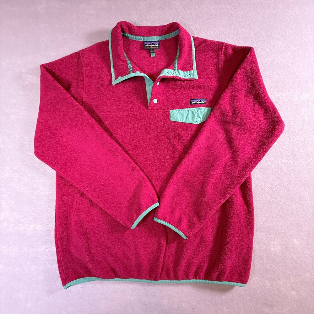 Womens Patagonia Synchilla magenta & mint 25455 Snap-T fleece pullover sz XL